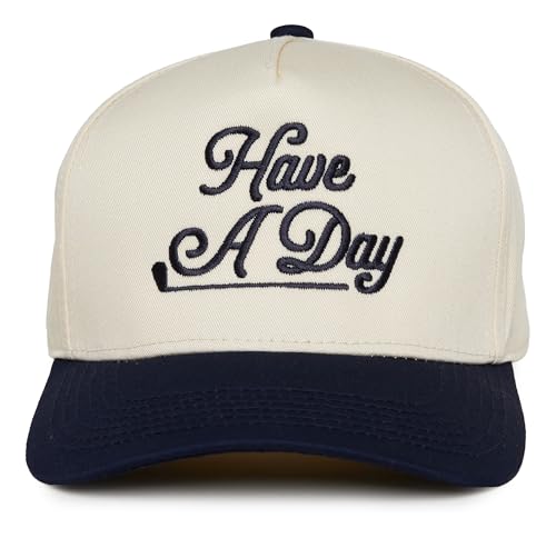 Two Tone Vintage Snapback Hat - Have a Nice Day - Navy/Beige