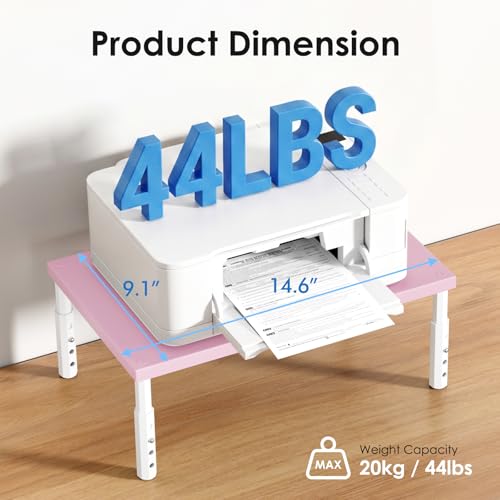 Image of ECOLOVI Adjustable Wood Computer Monitor Stand Riser, Office Desk Organizer and Accessories for Monitor, Laptop, PC, Printer, Office Desk Accessories Workspace Organizer for Home Office Supplies, Pink