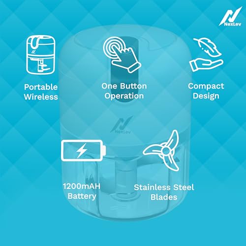 Image of NexLev Mini Electric Chopper | 3D Stainless Steel Blade | Food Grade Bowl | For Mincing Garlic Ginger Onion Vegetable Meat Nuts | 250 ml | One Touch Operation | MC-01