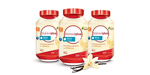 Paquete de 3 Nutravitplus RED Suplemento Alimenticio endulzado con Stevia Bote de 425 g (Vainilla)