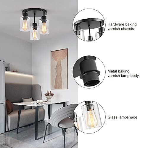 image for IHENGYANLT 3-Light Industrial Farmhouse Black Matte Light Fixtures Cei
