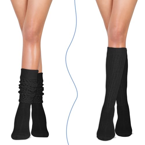 Women's Slouch Socks Soft Scrunch Socks Thigh High Boot Socks Knit Scrunchie Socks Size 9-11 (Black and White)4