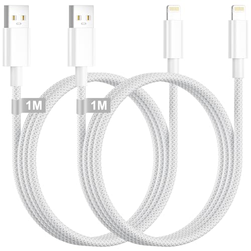iPhone Ladekabel, Lightning Kabel 1M 2Pack[Apple MFi Zertifiziert], Schnellladekabel iPhone Kabel Nylon Ladekabel iPhone USB Lightning Kabel für iPhone 14 13 12 11 Pro Max/Mini/XS/8/7/6/5/SE,iPad