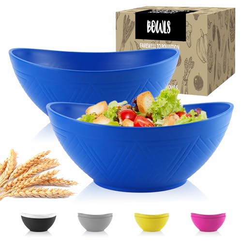 Wrova Wheat Straw Bowls Large Salad Bowls for Eating, Blue Bowls Set of 2 - image 1