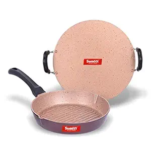 Sumeet Unique Aluminium Cookware Set, 1 Saral Tawa + 1 Grill Pan (Peach)