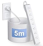 Power Strip with Long Extension Cord - 5M Power Board Surge Protector, Mountable Powerboard with Overload Switch, 710J/2400W Power Extension Lead for Home Office