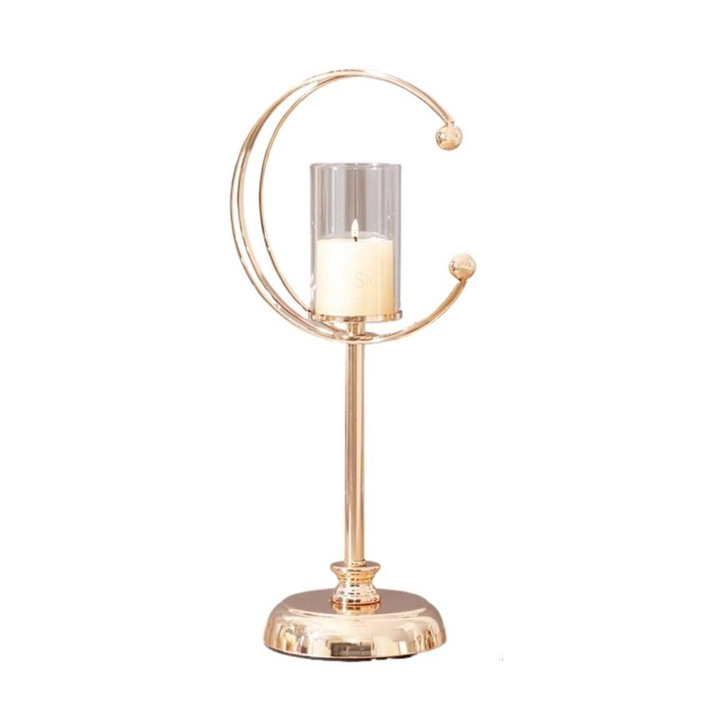 SDGBCXD candlestick holder, Modern Alloy Glass Candlestick Minimalist Decorative Ornament Dining Table Candle Holder Decor(L)