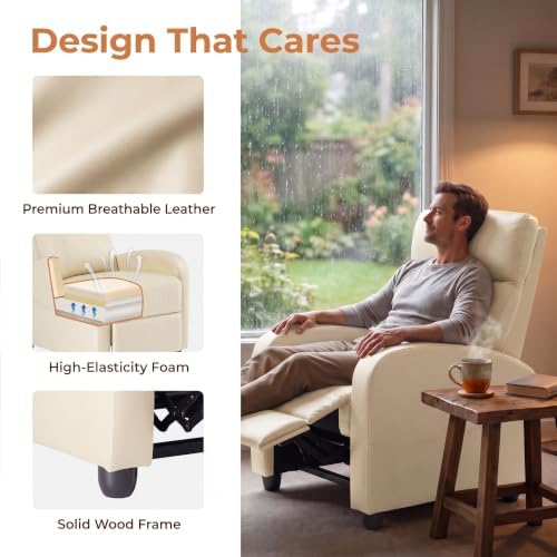 Image of Manual Massage Recliner Chair, Oversized Lazy Boy Reclining Sofa with 8 Massage Modes, Adjustable Backrest & Extended Footrest, Ergonomic Single Recliner Couch for Living Room, Bedroom, Beige
