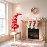 HipTree 3ft Prelit Pink Tinsel Christmas Tree Decorations with 50 Dual-Color LED Lights,Light Up Xmas Lighted Pencil Tree for Indoor Decor,Corner&Entryway with 226 Tips, Metal Stand, Plug-in Powered