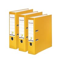 Original Falken 3er Pack PP-Color Ordner. Made in Germany. 8 cm breit DIN A4 Gelb Vegan Kunststoff-Ordner Ringordner Aktenordner Briefordner Büroordner Plastikordner Schlitzordner