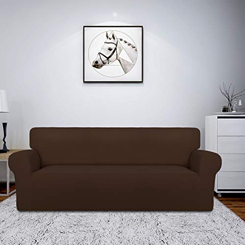 Image of Easy-Going Fleece Stretch Sofa Slipcover Spandex Non-Slip Soft Couch Sofa Cover, Washable Furniture Protector with Anti-Skid Foam and Elastic Bottom for Kids, Pets(Oversized Sofa, Coffee)