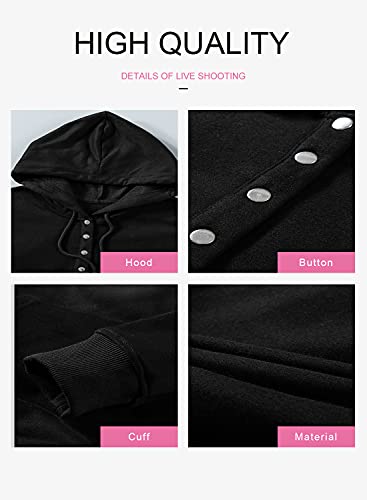 Dokotoo Womens Sweatshirts And Hoodies Front Button Collar Comfy Simple Plain Long Sleeve Drawstring Hoodies For Women With Pockets Hooded Pullover Casual Fashion Winter Autumn Shirt Tops Large Black #TOP3