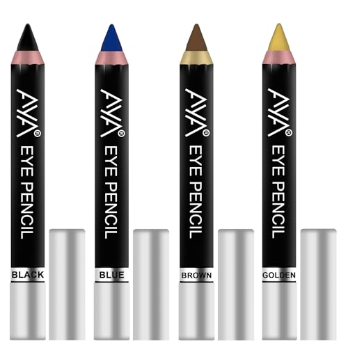 Image of AYA Eye Pencil for Kajal /Eyeliner - set of 4 (Black, Blue, Brown, Golden) | Glides Smoothly | Creamy smooth formula | Light weight