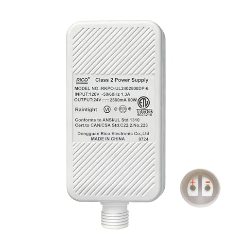 Class 2 Power Supply for Permanent Outdoor Lights 24V 2.5A 60W Outdoor Power Adapter LED Transformer Replacement and Suitable for Permanent Outdoor Lighting Within 100ft