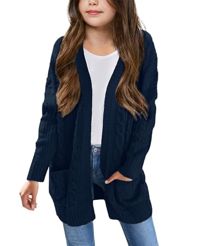 Arshiner Girls Open Front Cardigan Long Sleeve Casual Kids Fall Clothes Solid Thick Chunky Sweater Coat with Pockets