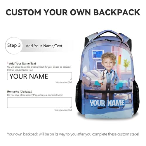 Custom Kids Backpack, 17 Inch Cute Doctor Backpacks for Kindergarten, Personalized School Bookbag with Name Photo3
