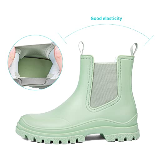 Dksuko Women's Short Rain Boots Rubber Waterproof Garden Boots Elastic Slip On Ankle Chelsea Boot Fashion Insulated Rain Shoe With Low Heel #TOP3