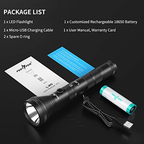 USB Rechargeable LED Flashlight 1200 High Lumens Water Resistant 18650 Battery Included Handheld Tactical Flash Light for Outdoor Camping Emergency Everyday Flashlights