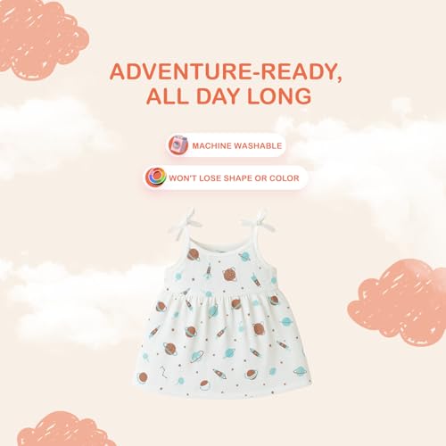 Image of Kidbea Cotton Baby Dress for Girls | Soft Sleeveless Summer Dress for Girl | Cute Printed Newborn Baby Muslin Frocks with Tie-Up Closure