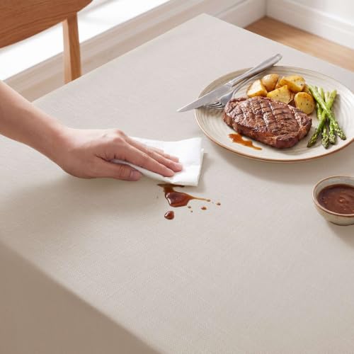 H.VERSAILTEX Linen Textured Table Cloths 54 x 70 Inch Premium Solid Tablecloth Spill-Proof Waterproof Table Cover for Dining Buffet Feature Extra Soft and Thick Fabric Wrinkle Free, Beige by H.VERSAILTEX - Used condition - Image 6