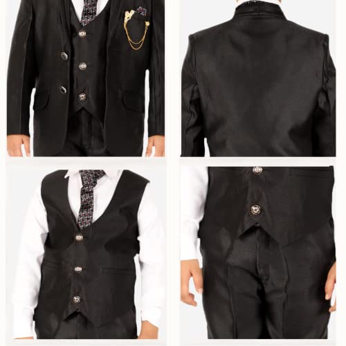Image of Pro-Ethic Style Developer Boy's 5 Piece Suit Set | Coat, Pant, Tie & Shirt | Cotton Checked Pattern