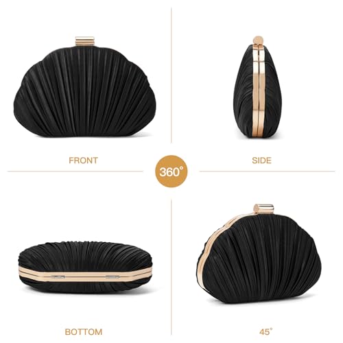 Image of RNIEGA Pleated Satin Seashell Evening Clutch Purse for Women Elegant Clutch Handbag Shoulder Bag with Chain for Wedding
