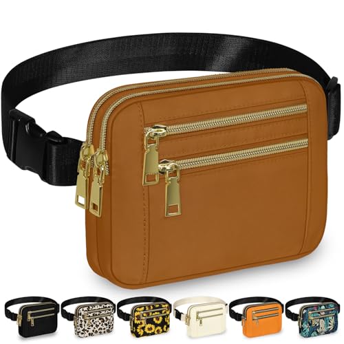Image of Fanny Packs for Women 4 Zip Pocket Crossbody Belt Bag Waist Bags | Waterproof, Fashion Waist Pack, Crossbody Bags for Women, with Adjustable Strap, for Workout,Running,Traveling(Brown,L)