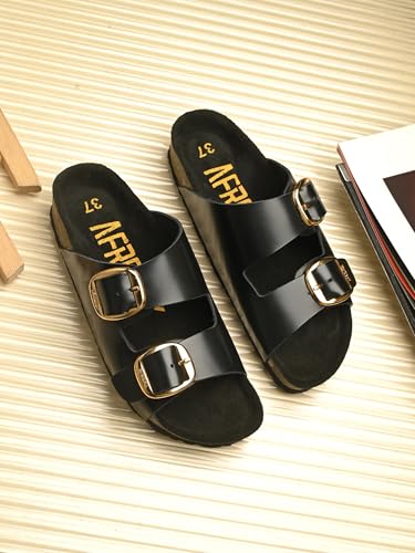 Image of AFROJACK Orginal Leather Sandals | Casual Sliders For Womens Stylish, Outdoor & Fashion Forward, Comfortable Cork Sandals for Women With Natural Cork and EVA Sole (sw406)