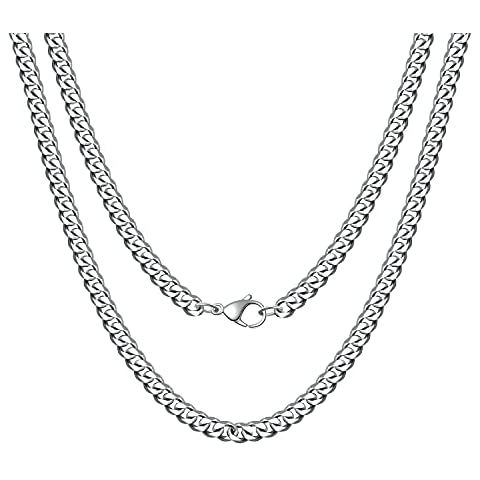 AFSTALR Cuban Link Chain for Men or Women Silver Chains Mens or Womens Miami Necklace Stainless Steel Sturdy Chain Width 6mm,51cm Length Cover