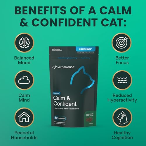 VetriScience Calm & Confident Chews, Composure Calming and Anxiety Supplement for Cats, Reduce Stress and Fear, Ideal for Travel, Vet, Grooming and Routine Changes, Trout, 30 Count
