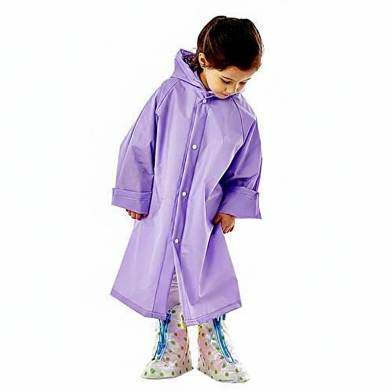 Kids Plain Hooded Raincoat with & Side Pocket| Rain Fighter I Rain Coat for Boy's I Girl's with Carrying Pouch (Purple) (11-12Years)