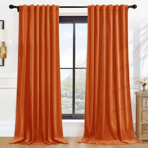P Pothuiny Burnt Orange Blackout Velvet Curtains 84 Inches Long 2 Panels