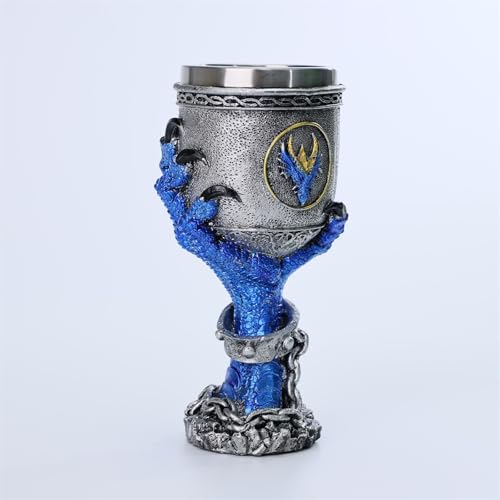JIUMOZHI Dragon Claw Goblet Creative Hand-painted Drinking Cup Gothic Wine Glass Stainless Steel Liner Capacity 6.76 OZ (Blue)