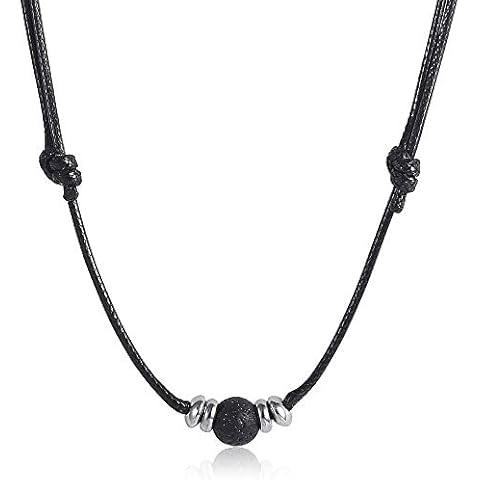 Trendsmax Mens 8mm Lava Rock Stone Choker Necklace 1.5mm Leather Rope Chain Adjustable Length Unisex Womens Cover