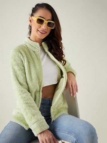 Image of Modeve Women Solid Full Sleeve Fur Standard Length Jacket For Winter