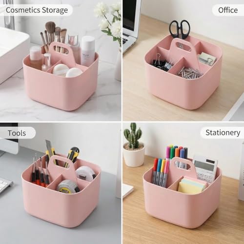 Image of Stackable Portable Handheld Organiser,Multi-Purpose Desktop Divider Organiser Basket For Crafts Or School Supplies Desk,Office,Stationery Pencil Holder,Dorm Room(Pink)