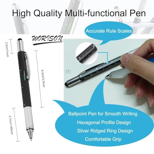 Image of Worison 6in1 MultiTool Pen with Ruler, Level gauge, Ball Pen, Stylus and 2 Screwdriver, Ball Pen