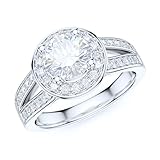 PRSTANI Sterling Silver Split Shank 1CT Simulated Round Brilliant Cut Diamond Halo Promise Engagemen