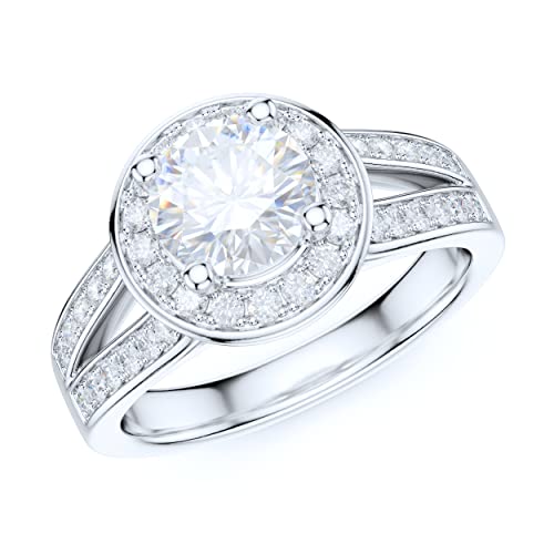 Prstani Sterling Silver Split Shank 1Ct Simulated Round Brilliant Cut Diamond Halo Promise Engagement Ring (9.5) #TOP10