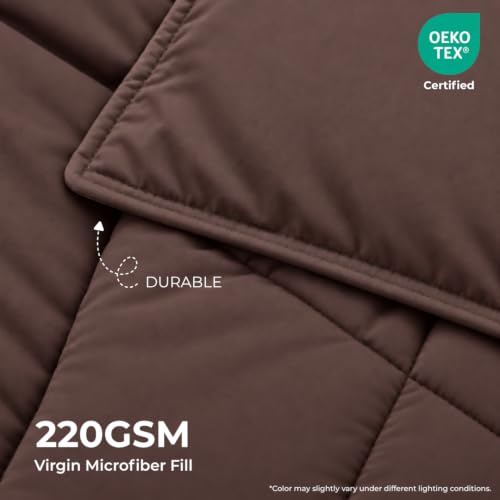 Image of King Size Comforter for Double Bed, 220 GSM Soft Microfiber AC Blanket, All Season Lightweight Reversible Bed Quilt, Premium Bedding, 90 x 100 Inch, Coffee-Khaki