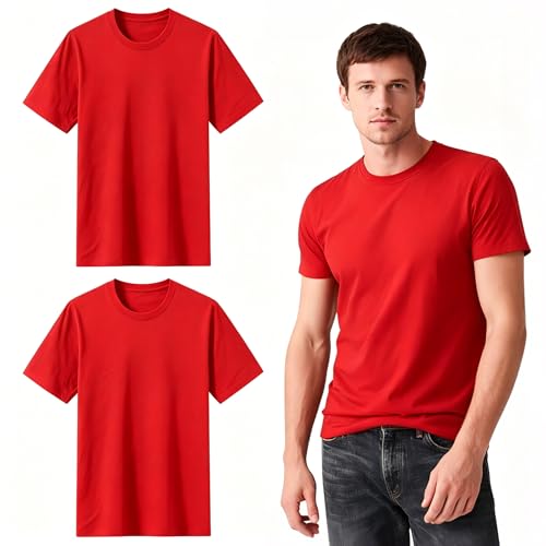 Image of ORJ 2 Pack Men t Shirts Crew Neck Short Sleeve Men's Undershirt Plain Polyester tee Bulk Stretch Soft Tees