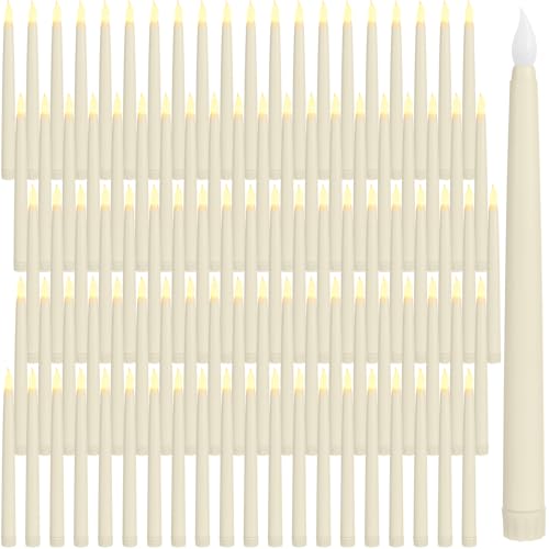 Image of Baquler 100 Pcs 9.7 Inches Flameless Taper Candles Bulk Battery Operated Taper Candles Ivory LED Candlesticks Flickering for Christmas Wedding Home Decor