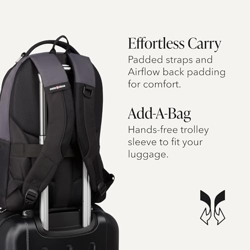Image of SWISSGEAR Cecil 18-Inch Laptop Backpack Fits 16-Inch Laptop, Travel Daypack with Organizer Pockets, Water Bottle Holders & Padded Straps - Dark Grey /Black