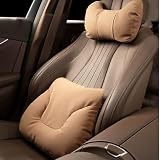 Cuscino Lombare Auto con Poggiatesta Cervicale per BMW 3 Series(4 Door) E90+E91 2005-2019, Traspirante Supporto Lombare Cuscino Cervicale Sedile,Light Brown