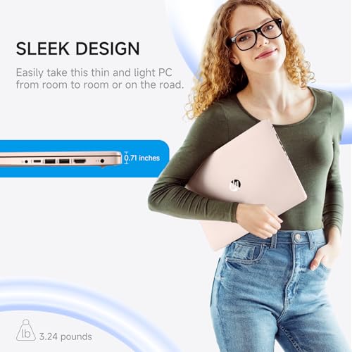 Image of HP 2026 14 Laptop Computer Student Business, Copilot AI, Intel N150, 16GB RAM, 512 GB Storage(128GB UFS+256GB MSD+128GB UFD), 1-Year Office 365, WiFi 6, Ultralight, Portable, Windows 11 Pro, Rose Gold