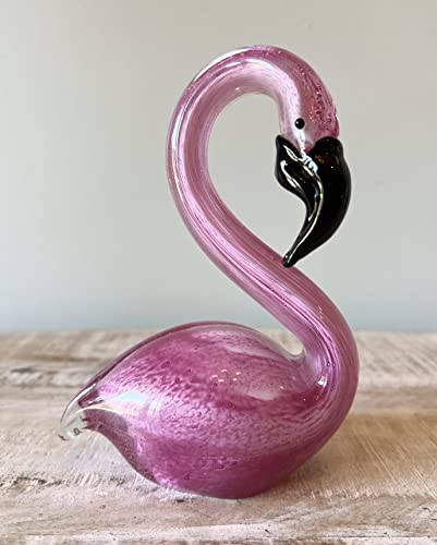 Large 6 1/2" Glass Pink Flamingo Figurine - Blown Table Top Freestanding Beach Nautical Art Sculpture - Collectible, Home Decor, Paperweight, Aquarium Sea Animal Ornament #TOP5