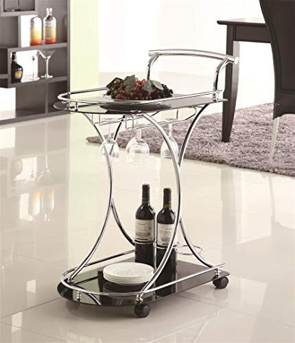 Coaster Home Furnishings Coaster Ii-Co Serving Cart With 2 Glass Shelves, Chrome And Black, "26.5"D X 15.75"W X 33.75"H" (910001) #TOP1
