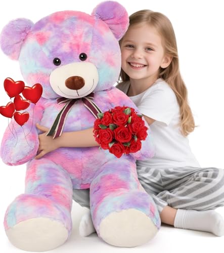 Tezituor 40in Giant Teddy Bear,Big Stuffed Animal Plush Toys,Rainbow Purple Soft Bear Plushie Gifts for Adult & Kids Boys Girls Baby Shower Party,Valentine, Christmas, Birthday