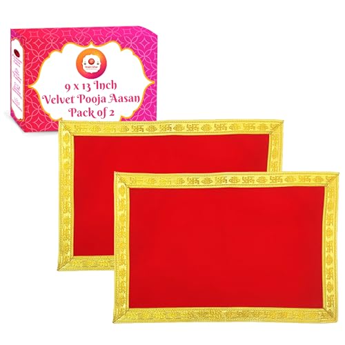 Image of Bhakti Lehar (9 x 13 Inch) Plain Red Velvet Pooja Aasan for God Idol /Chowki Aasan Kapda Cloth for Temple Shelf Home Mandir, Ganesh Baithak and God Idol Sitting - Pack of 2