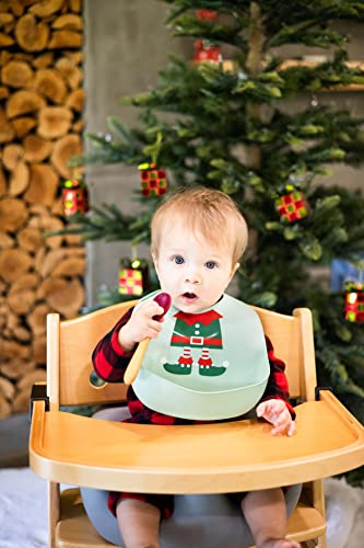 Pearhead Christmas Baby and Toddler Bib Set, Holiday Baby Gifts, Silicone Toddler Bibs with Food Catcher Pocket, Dishwasher Safe, BPA Free, Cutest Little Elf, Set of 2 (Pack of 2)4